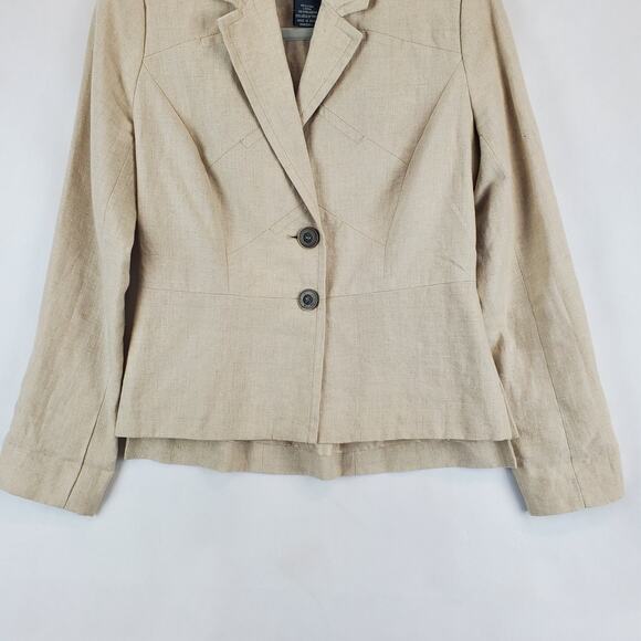 DS by Debbie Shuchat Cream Linen Blazer Sz 2 Lined Jacket Casual Office Neutral - Picture 4 of 10